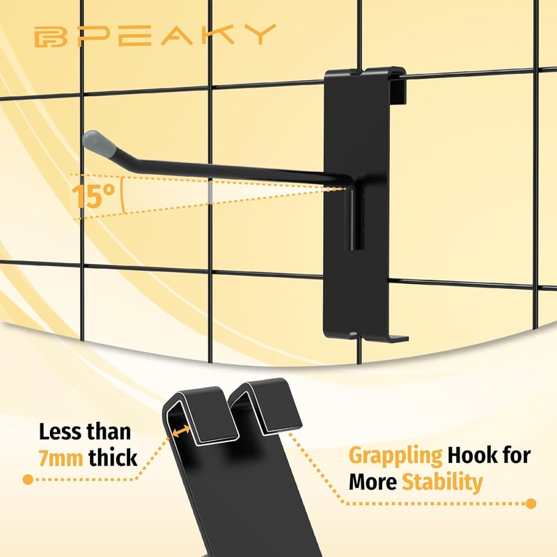 BFPeaky Gridwall Hooks 6 Inch, Black, 50PC, Grid Wall Hooks for Gird Wall Panels Display - Image 2